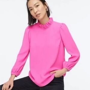 J. Crew Vibrant Pink Ruffle Neck Blouse